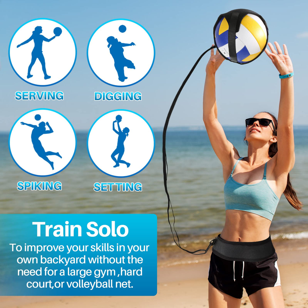Volleyball Training Kit for Solo Practice, Adjustable Volleyball Serve Trainer, Volleyball Training Equipment for Serving, Setting & Spiking, Volleyball Training Aids, Gift for Teen Girls & Boys