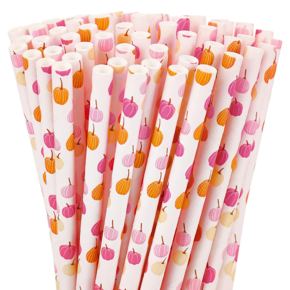 Whaline 200Pcs Fall Paper Straws Pink Orange Pumpkin Disposable Straws Fall Harvest Drinking Straw for Autumn Thanksgiving Party Supplies