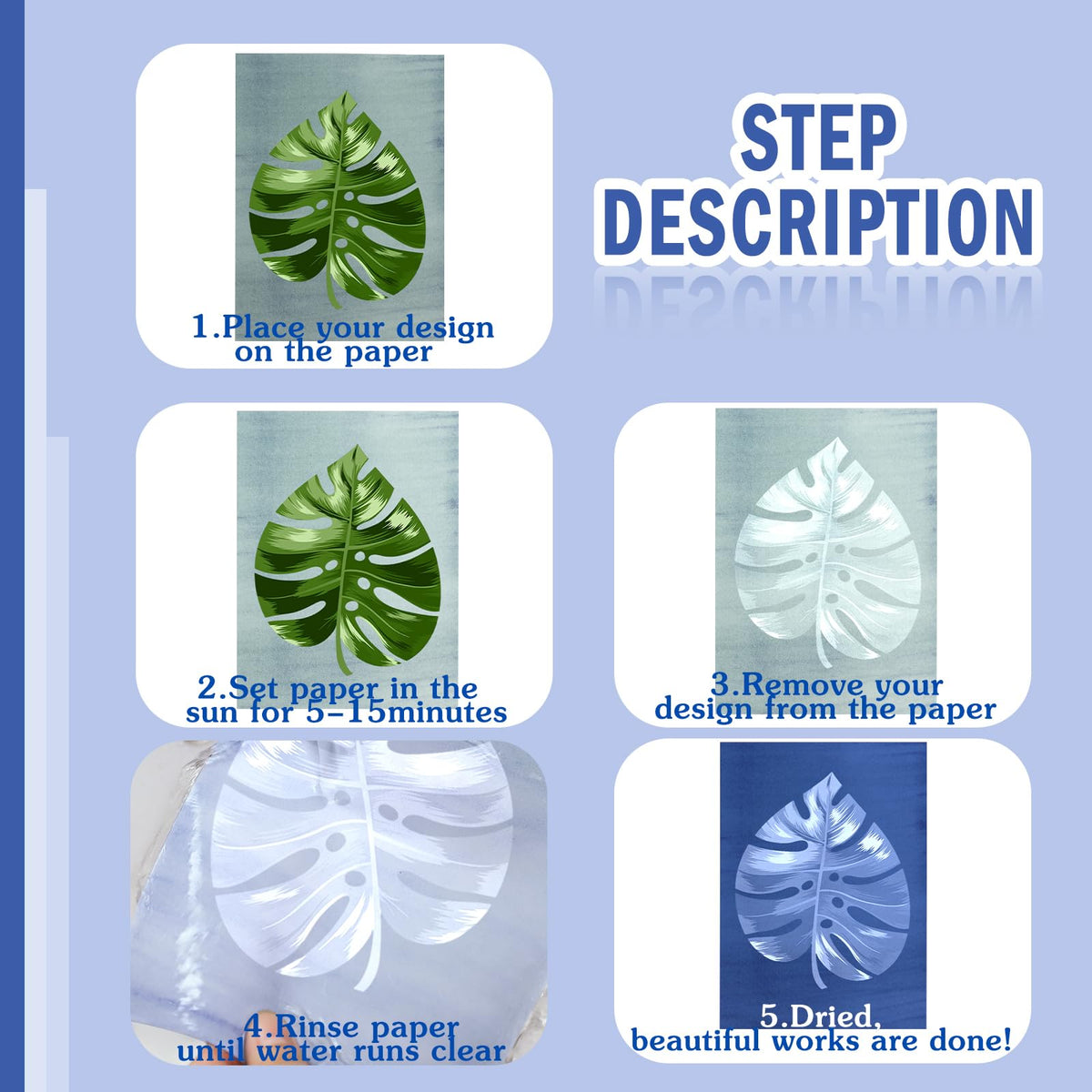 100 Sheets Cyanotype Paper Sun Print Kit A4 A5 A6 Solar Drawing Paper High Sensitive Nature Solar Activated Drawing Tool for Arts DIY Crafts Project, 5.8 x 8.3, 5.8 x 4.1, 8.3 x 11.7, 4 x 4 Inch