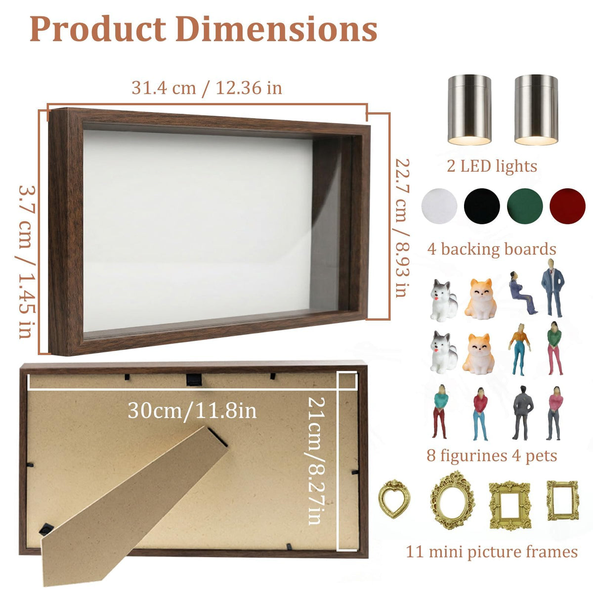 All-in-One DIY Shadow Box Kit,Mini Gold Frames with Museum of Figurines | LED-Illuminated Silhouette Box Memory Collage | Anniversary/Wedding Eco-Friendly Decor Gift (B Style)