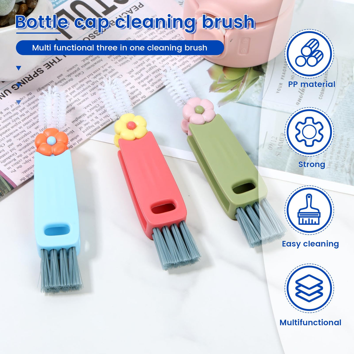 BXUYAOXMC 3 in 1 Cup Lid Cleaning Brush, 180° Rotatable Multifunctional Crevice Cleaner for Water Bottle Tumbler Baby Bottle, Cup Lid Gap Brush with Soft & Firm Bristles + Pick, 6 Pack