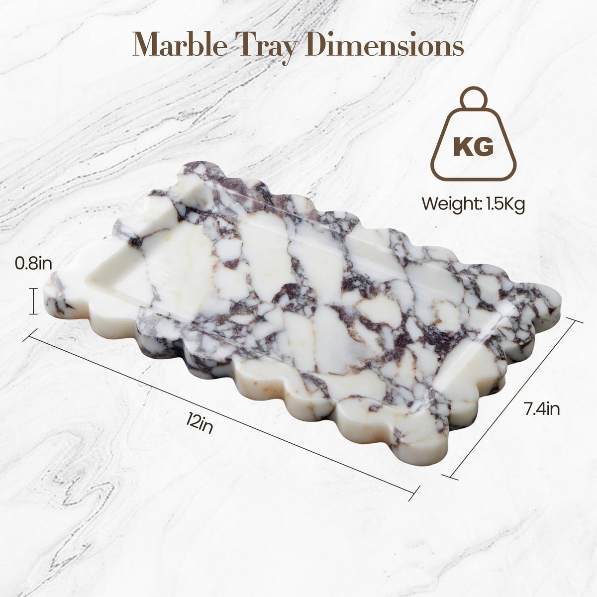 SAMAH Calacatta Viola Natural Marble Tray, Scalloped Bathroom Tray, Luxury Decorative Trays for Bathroom, Vanity, Dresser, Kitchen & Home Decor, Housewarming Gifts New Home (Rectangle)