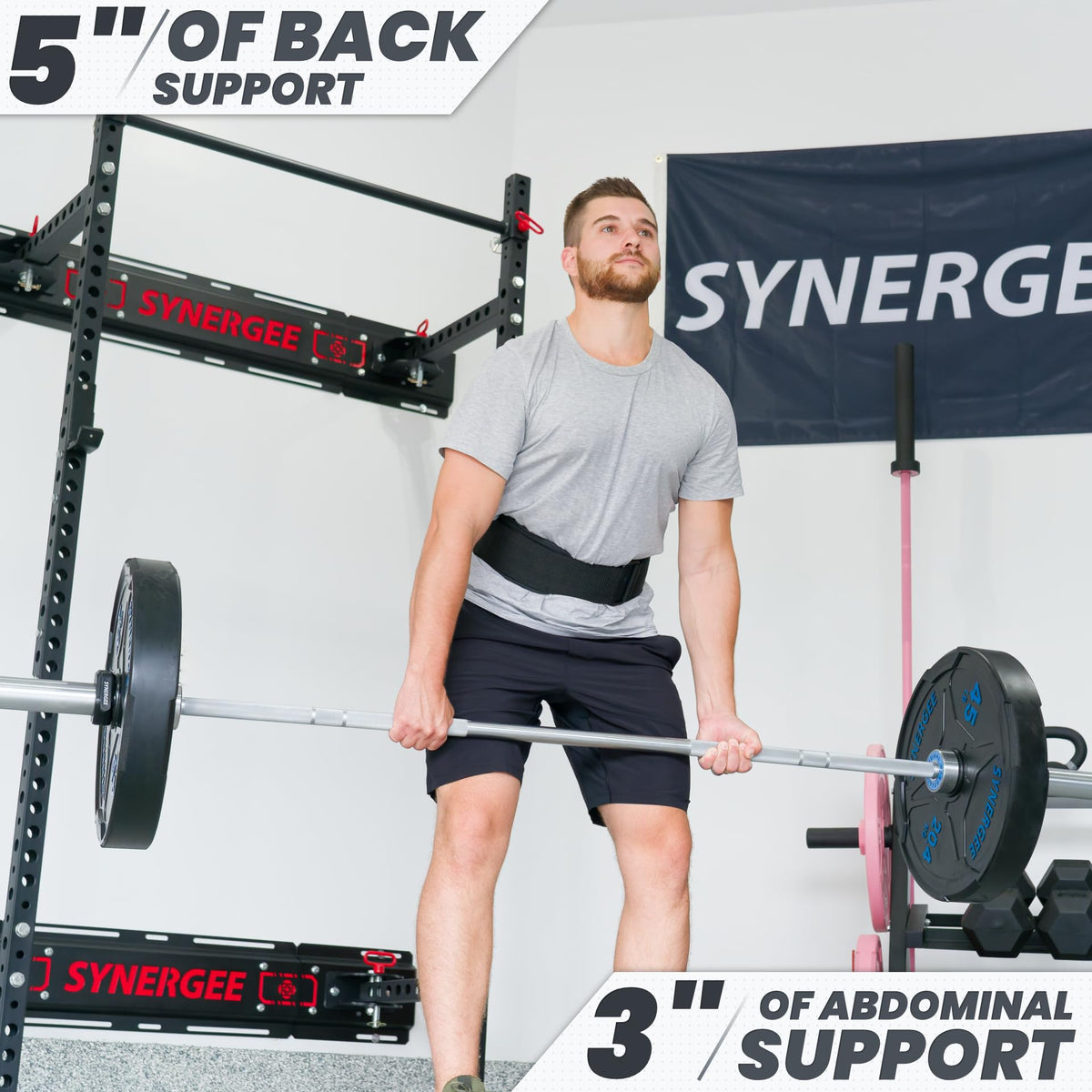 Synergee Weightlifting Belt 5” Padded Support for Squats Deadlifts Powerlifting & Cross Training - X-Large