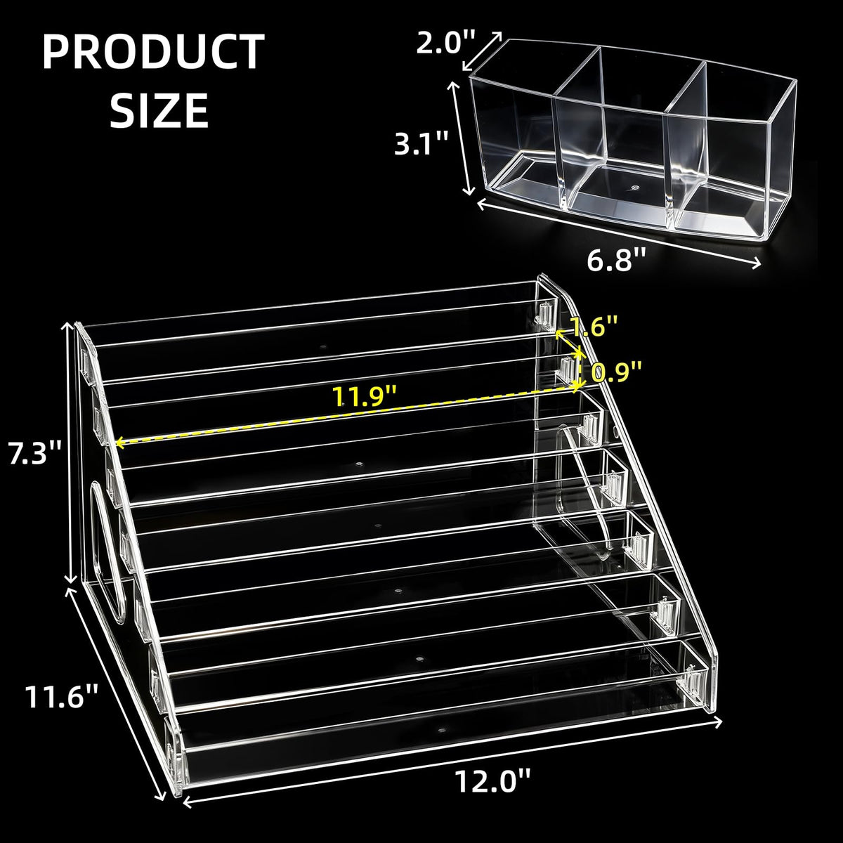 Cididu 7 Tier Acrylic Card Display Stand, Clear Versatile Display, Portable Paint Storage Rack with Brush Holder for Trading Cards, Sports Cards, Greeting Cards, Stickers, Cosmetic, Sunglasses