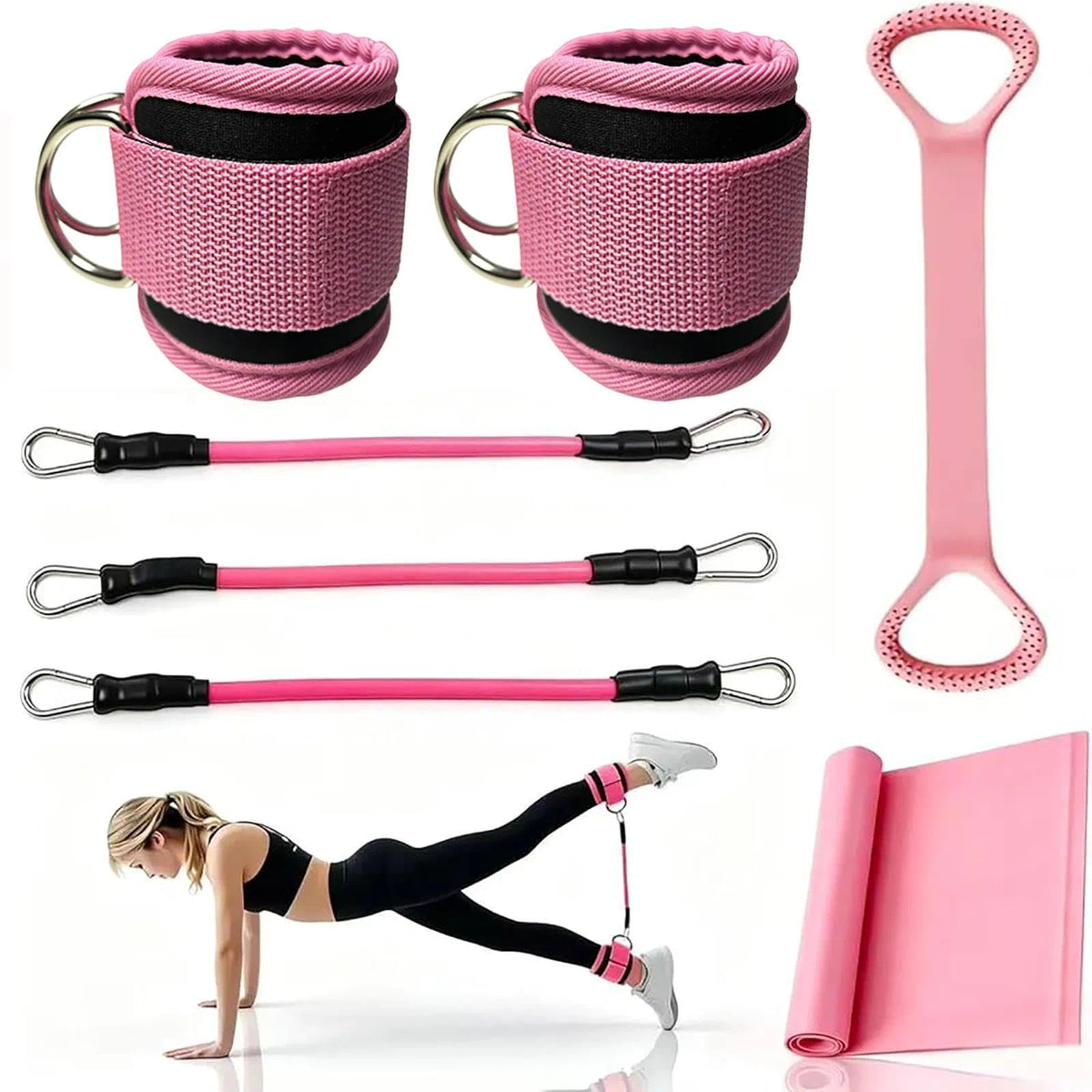 Ankle Resistance Bands with Cuffs (Pink Set)