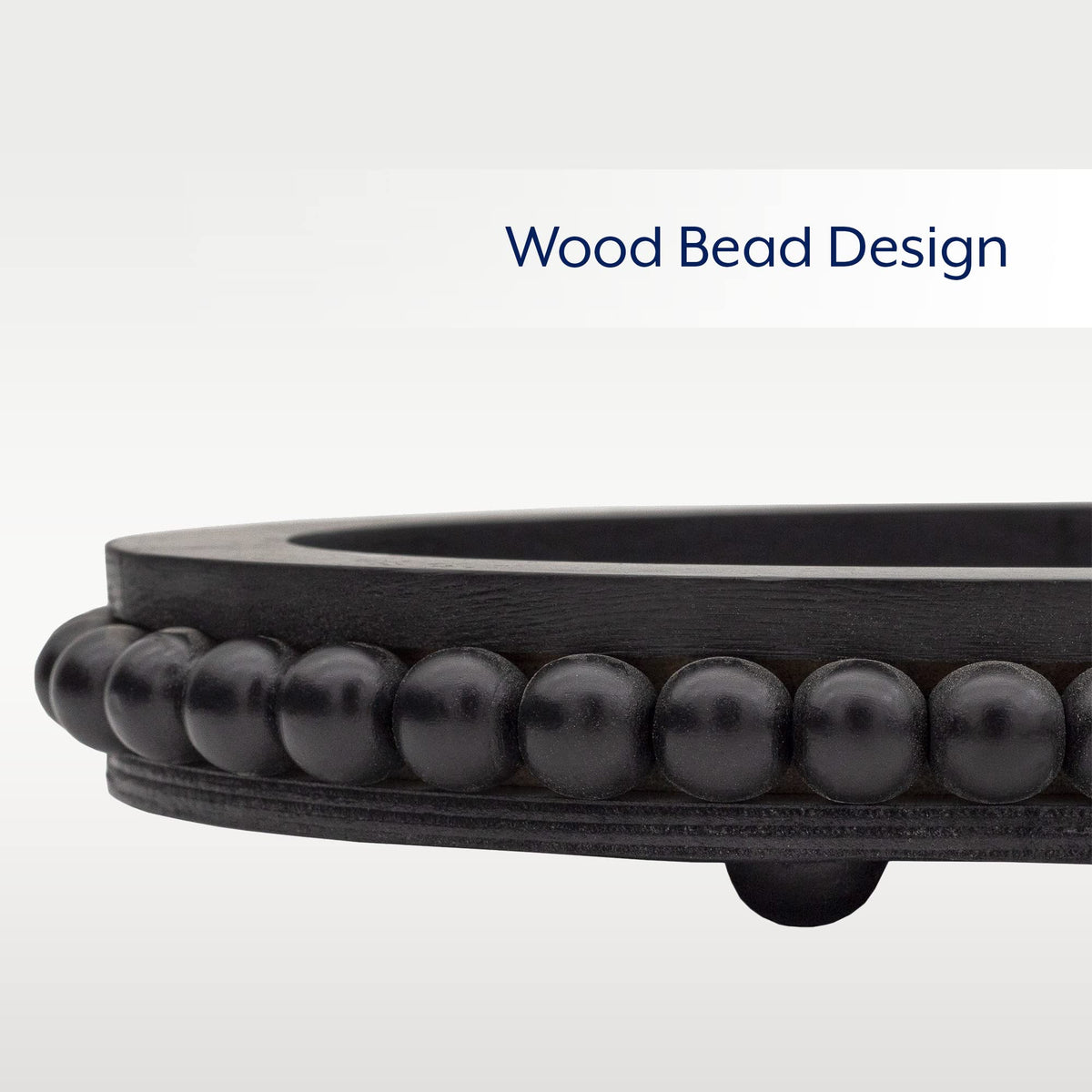 AuldHome Design Wood Beaded Tray (Black), Decorative Farmhouse Style Oval Wooden Tray