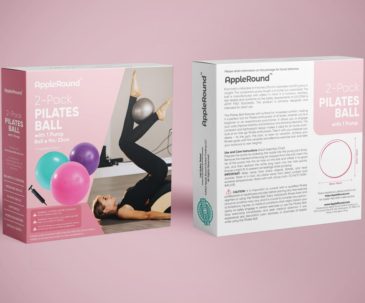 AppleRound 9-inch Pilates Ball, Pack of 2 with 1 Pump, Small Exercise Ball for Pilates, Yoga, Fitness, Physical Therapy, Stability Core Training (Pink)