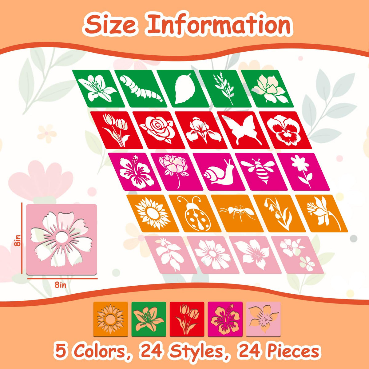24 Pcs Stencils Spring Themed Sidewalk Chalk Stencils Outdoor Stencil for Painting Simple Style Cute Template 8 Inches
