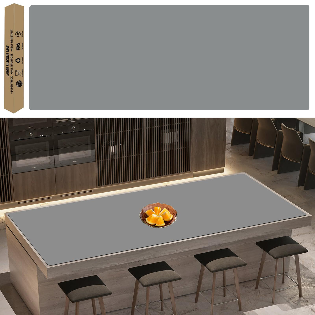 Super Large Silicone Mat, 120"x24" Silicone Mats for Kitchen Counter, Non-Slip Heat Resistant Mat,Thicken Kitchen Counter Mat, Waterproof Countertop Protector for Craft (Light Grey)