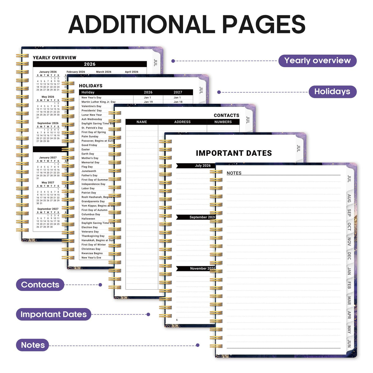 Planner 2026-2027, Academic Year Weekly and Monthly Calender Planner, from Jul 2026 - Jun 2027, Spiral Bound School Planning Book, Perfect for Teacher, Student, Women & Men, A4 (8.5" x 11"), Cosmic Amethyst