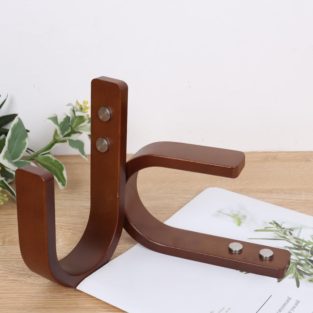 OCIOLI 2 Set Curtain Tiebacks & Holdbacks - Natural Wood Wall-Mounted U-Shaped Hooks with Stainless Steel Screws, Durable Curtain Tie Backs, Pull Backs for Drapery & Window Decor (Coffee, 2)