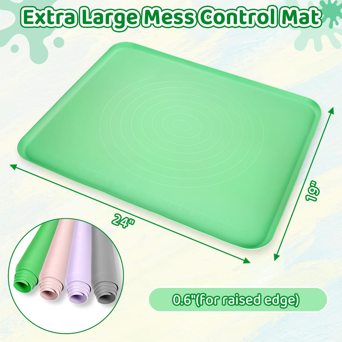 Extra Large Silicone Painting Mat for Crafts, 24”x 19” Waterproof Art Mat for Kids with Raised Sides, Crafts Mat for Paint, Clay Playdough, & Jewelry-Making, Green