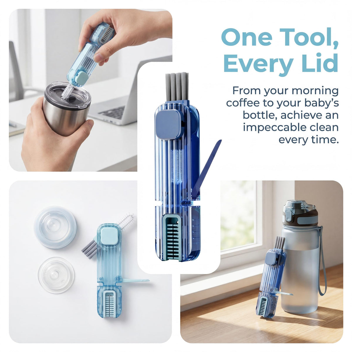 2Pcs 4 in 1 Cup Lid Gap Cleaning Brush Set,Multifunctional Crevice Cleaning Brush for Bottle,Multipurpose Bottle Cleaner with Compact Design Tiny Silicone Cup Holder Cleaner Tool,Kitchen Gadgets