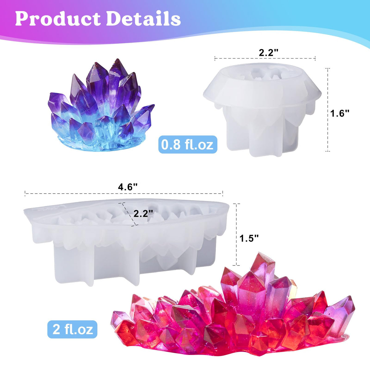 LET'S RESIN Crystal Cluster Resin Molds, Large and Small Size Crystal Shape Silicone Molds for Resin, Quartz Epoxy Resin Molds for Resin Crafts, DIY Crystal Heal Stone, Home Craft Decor