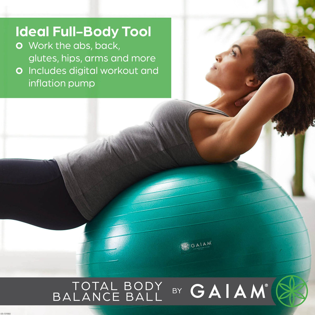 Gaiam 05-52205 Total Body Balance Ball Kit - Includes 75cm Anti-Burst Stability Exercise Yoga Ball, Air Pump & Workout Video, For adults - Blue