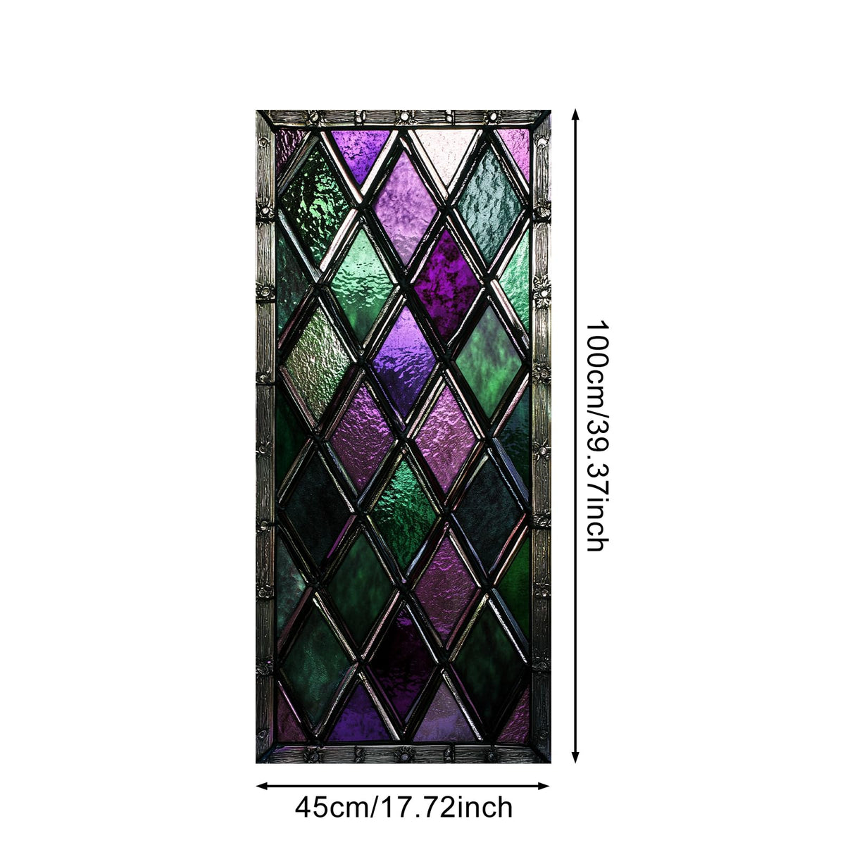 IVN Privacy Window Film Stained Glass Window Cling Purple Green Diamond Pattern Decorative Static Cling Window Sticker for Bathroom Kitchen Entry Door 17.7 x 39.3 Inch