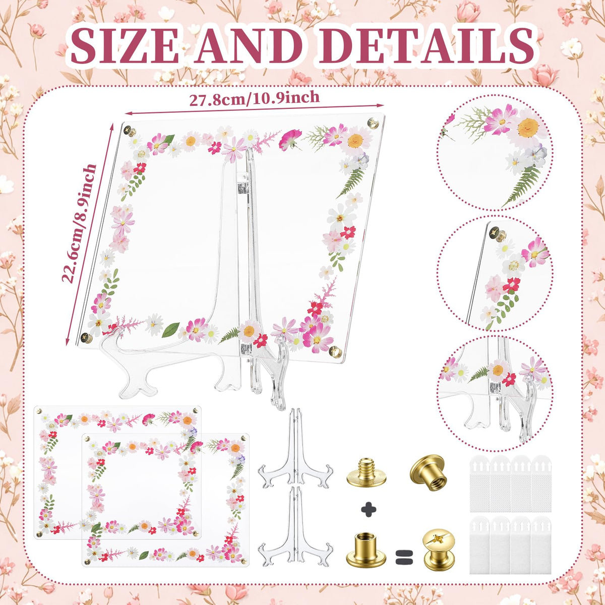 Novabright 2 Set 2026 5.5x8.5 Floral Acrylic Graduation Certificate Frame Pressed Wildflower Wall Mount Floating Picture Frame A4 Photo for Graduation Diploma Degree Document Memory Picture Gift