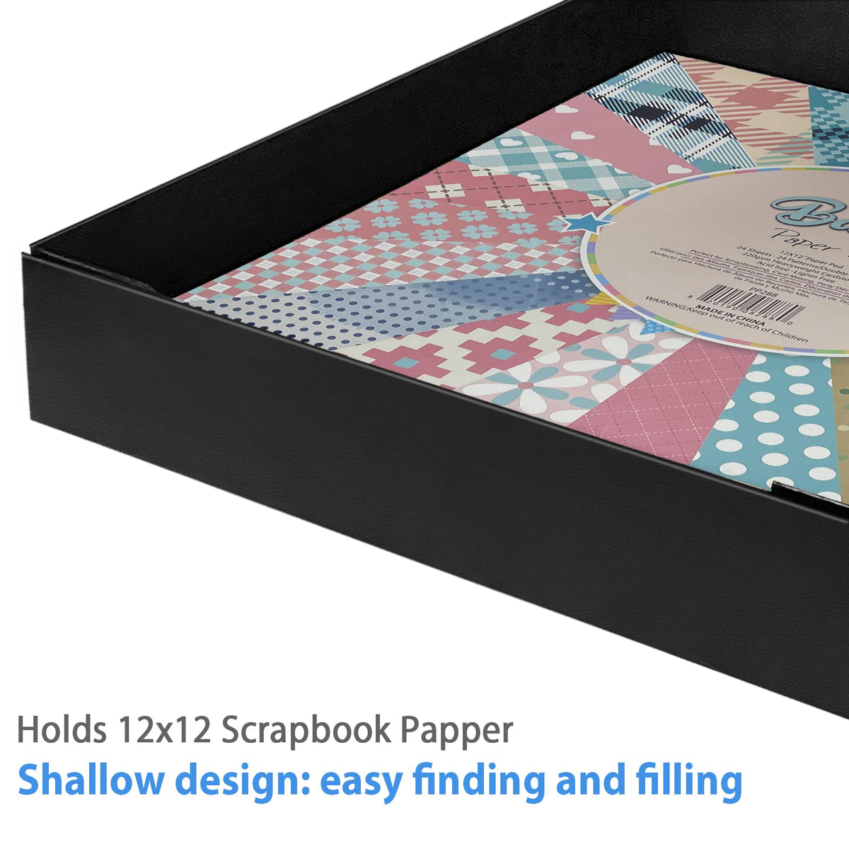 Harhana 12x12 Scrapbook Storage Box for Scrapbooks, Papers and Supplies, Odor Free, Solid Black, 4 Pack