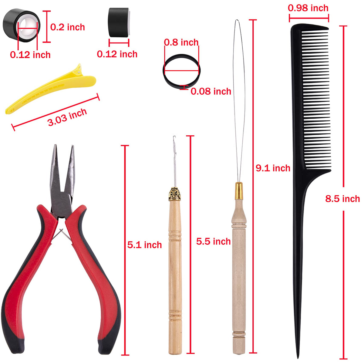 Duufin Hair Extensions Kit 500 Pcs Black Micro Ring Beads 1 Hair Extension Plier 2 Hook Needle Pulling Loop 4 Plastic Alligator Hair Clips 1 Comb and 2 Bags Black Mini Rubber Hair Elastic