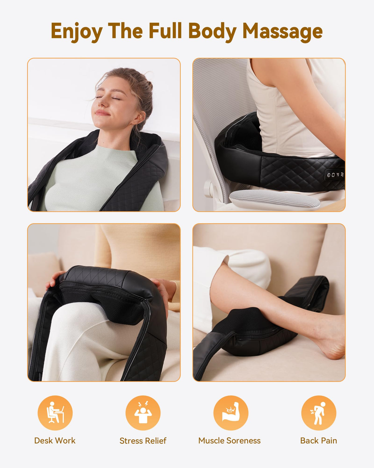 Neck Massager with Heat, Shiatsu Neck and Back Massager, 4D Deep Tissue Kneading for Neck,Back,Shoulder, Body Muscle Pain Relief, Leather Handbag for Storage, Gift for Men Women Mom Dad, Plug-in Use