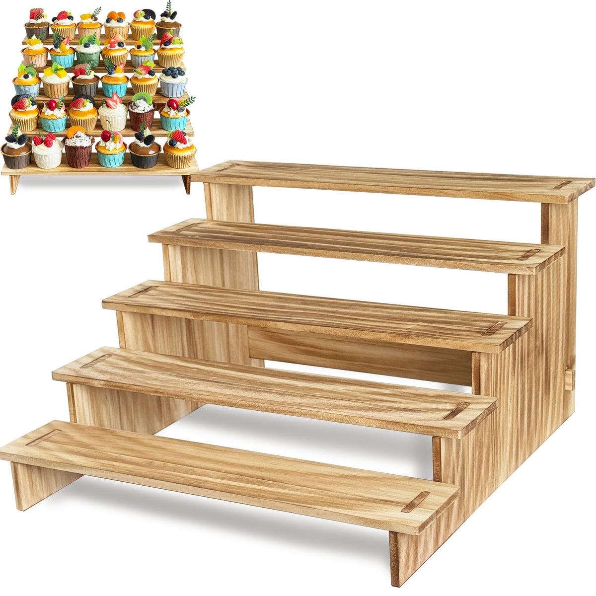 5 Tier Wooden Cupcake Stand for 50 Cupcakes - Rustic Cupcake Holder Stand for Wedding, Birthday, Party Display