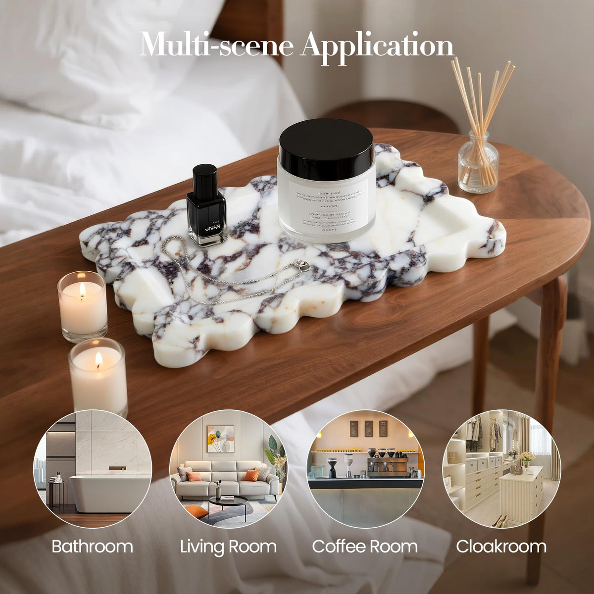 SAMAH Calacatta Viola Natural Marble Tray, Scalloped Bathroom Tray, Luxury Decorative Trays for Bathroom, Vanity, Dresser, Kitchen & Home Decor, Housewarming Gifts New Home (Rectangle)