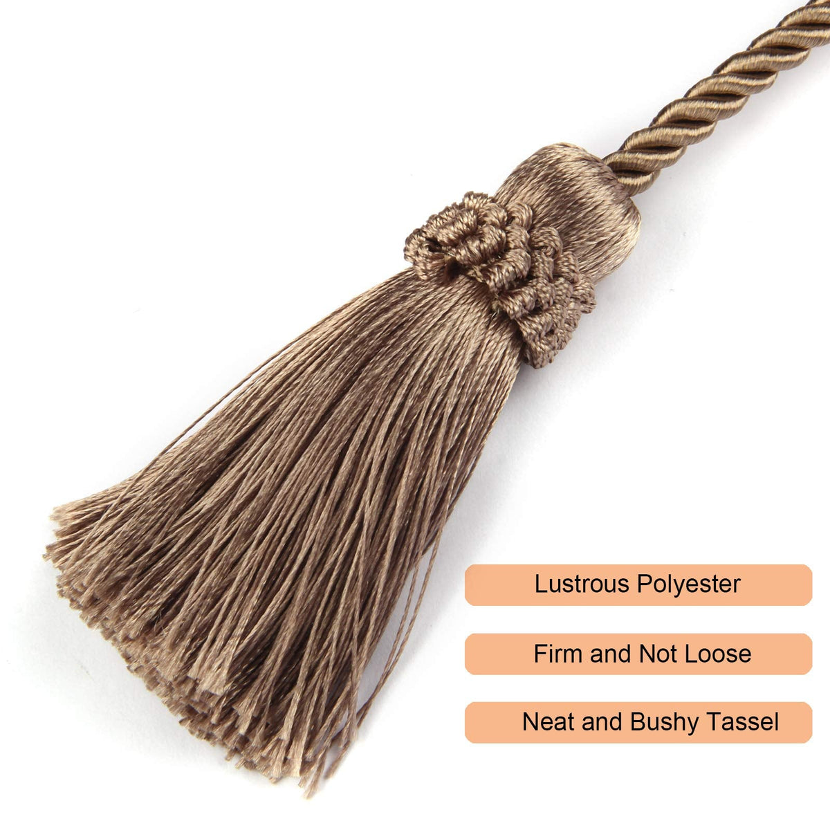 Fenghuangwu Curtain Tiebacks Handmade Decorative Curtain Holdbacks Rope with Tassel (flaxen, 4P)