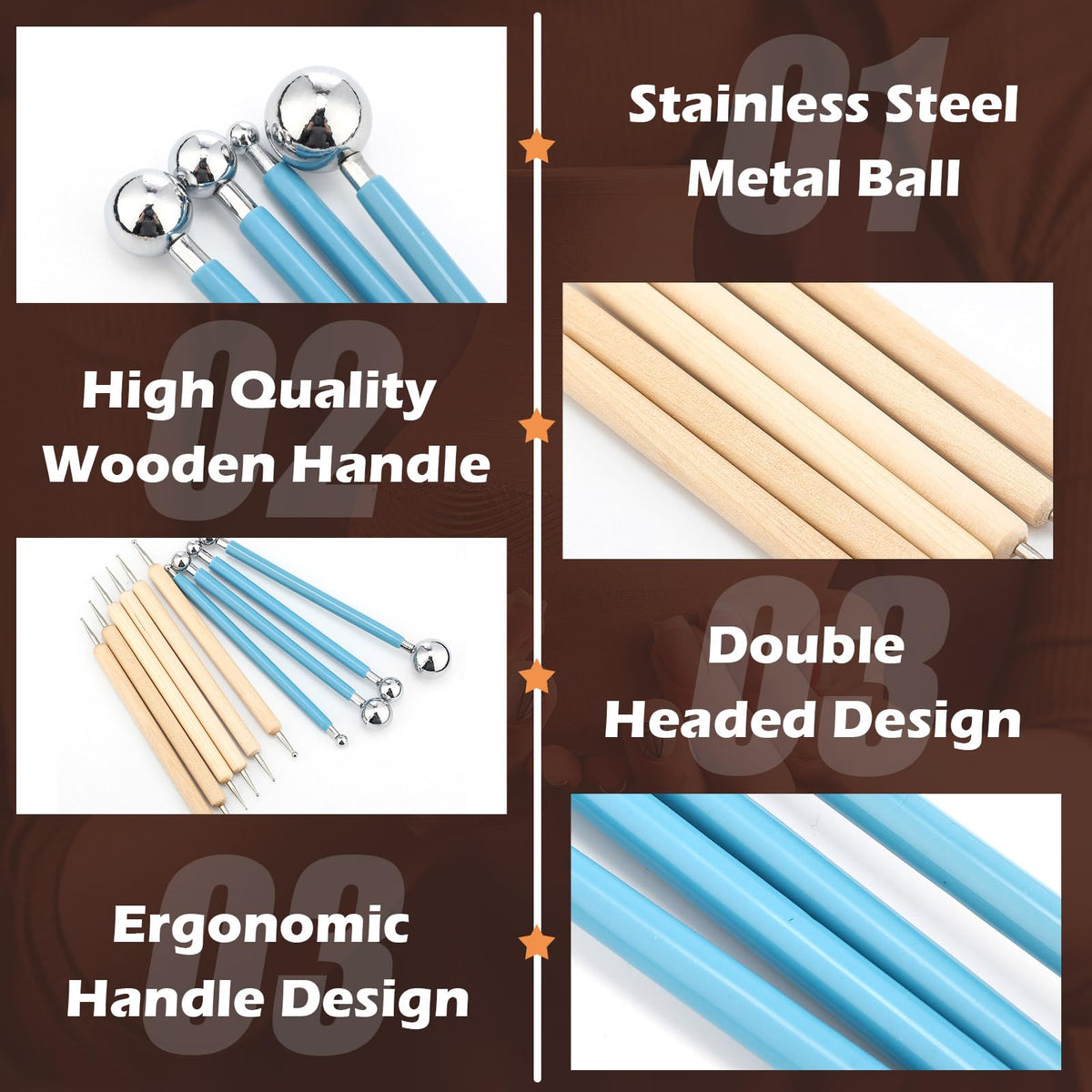 Teenyyou 6 Sets Dot Painting Tools 60 Pcs Clay Pottery Modeling Metal Embossing Tools Ceramic Clay Dotting Supplies for Painting Mandalas Pottery Art Rock