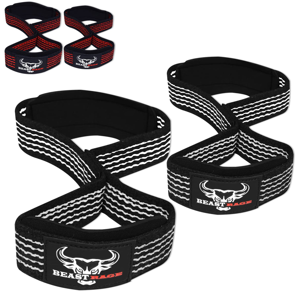 BEAST RAGE Heavy Duty Lifting Wrist Straps for Weightlifting, Figure 8 Loop Powerlifting Deadlift Strap wraps Weights Padded Support Professional Fitness Gym Bodybuilding (White)