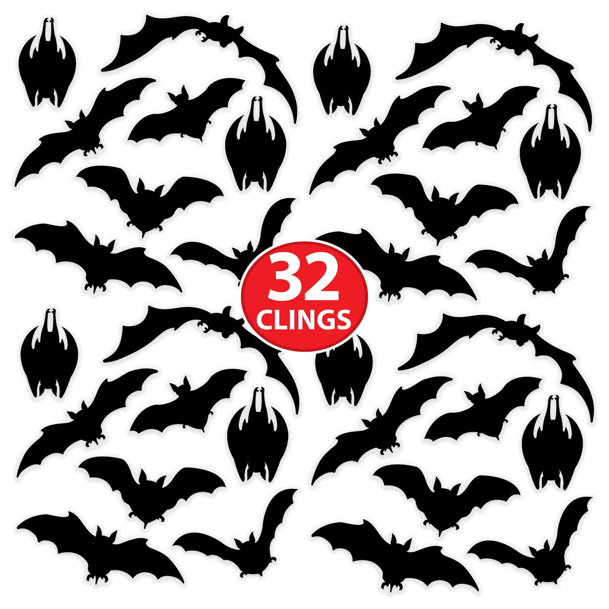 Beistle 4 Sheets (32 Pieces) Black Bat Window Clings - Eerie And Haunting Halloween Decorations, Made In USA Since 1900