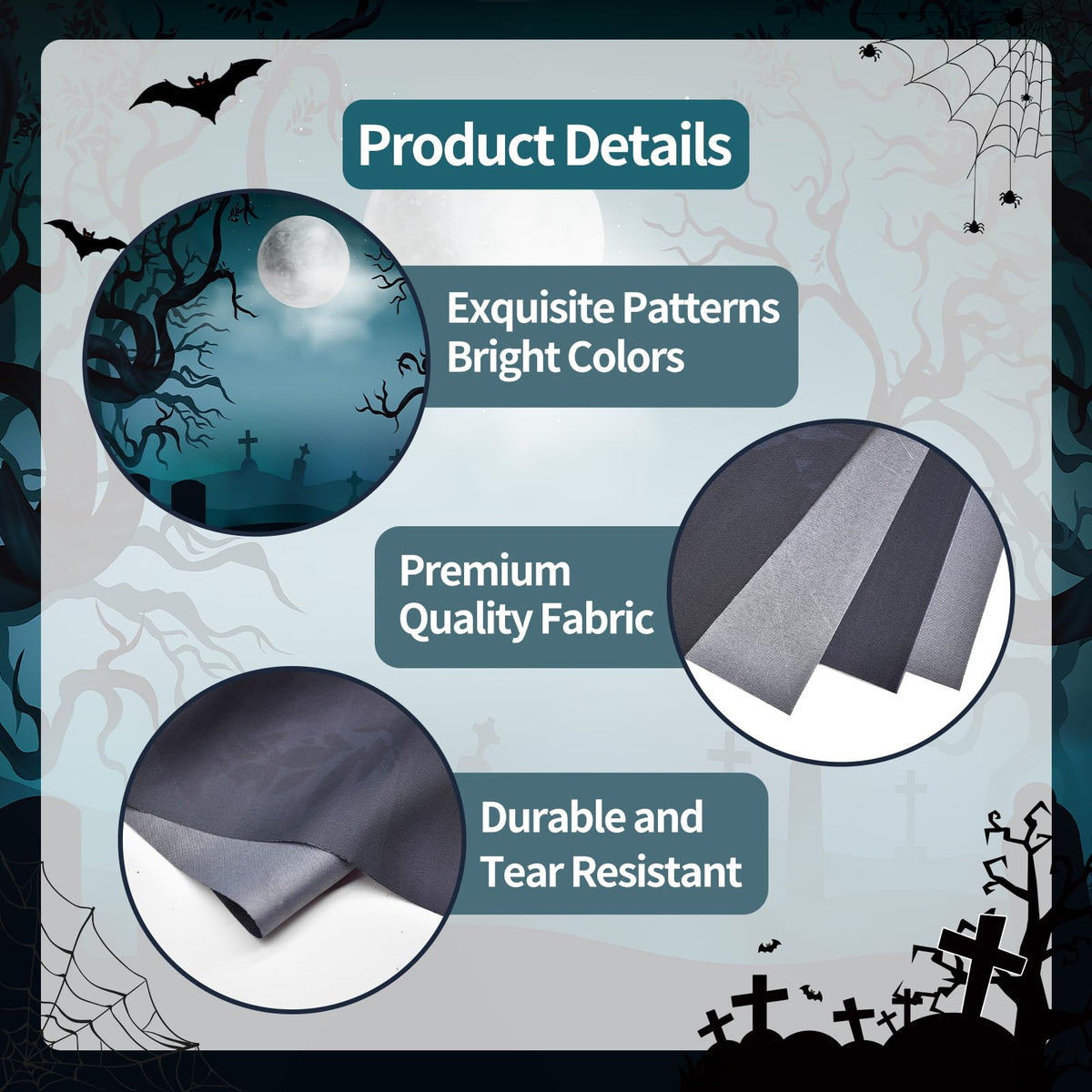 7 x 5 FT Halloween Backdrop - Large Dark Night with Moon, Tombstones Forest Design Wall Hanging Background Spooky Photography Photo Booth Props for Indoor Outdoor Garden Haunted Party Decorations