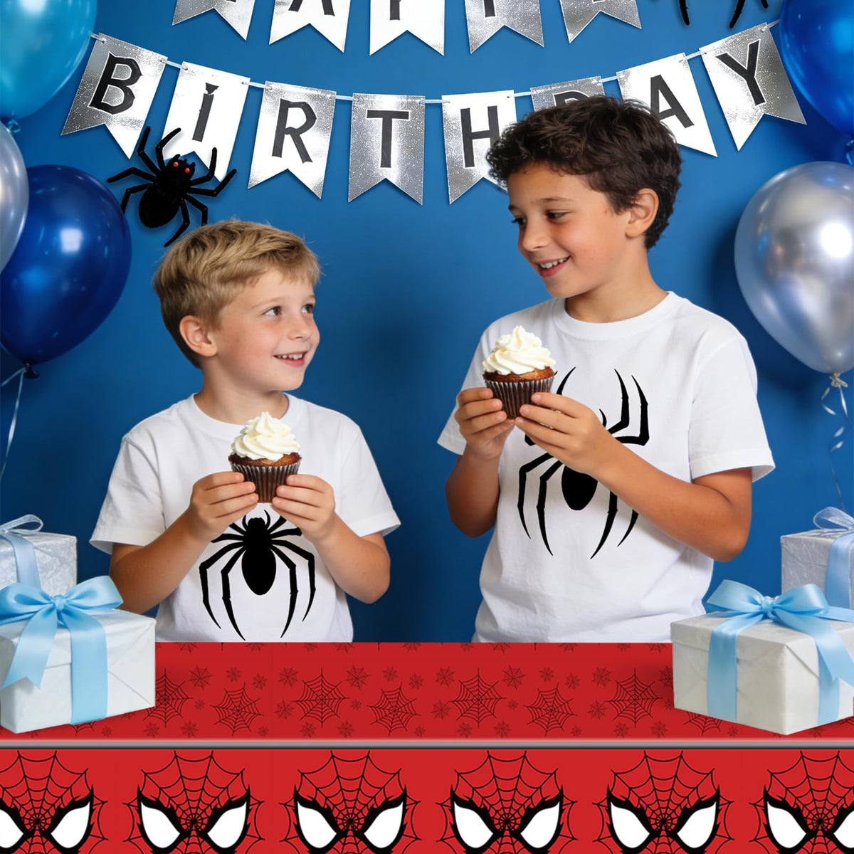 WPDISCZ 4Pcs Spider Birthday Decorations Tablecloths, 54" x 108" Spider Table Cloth Disposable Rectangle Plastic Table Cover for Birthday Party Supplies