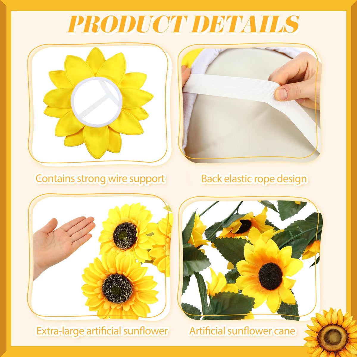 Hollowfly 3 Pcs 12 ft Skeleton Clothes Accessories Set Including Yellow Sunflower Head Wrap Garland and Bouquets of Sunflower Flowers for Spring Skeleton Costume Summer Outfit Dress Decor