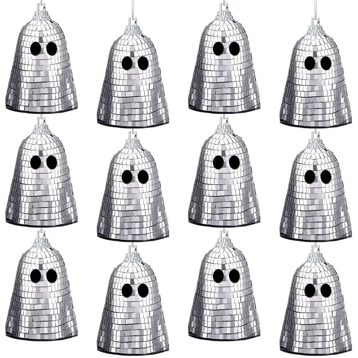 Simgoing 12 Pcs Halloween Disco Ghosts Decor Halloween Ornament Silver Mirror Disco Skeleton Tabletop Centerpiece for Holiday Cosplay Home Props Gift Party Decorations (Pink)