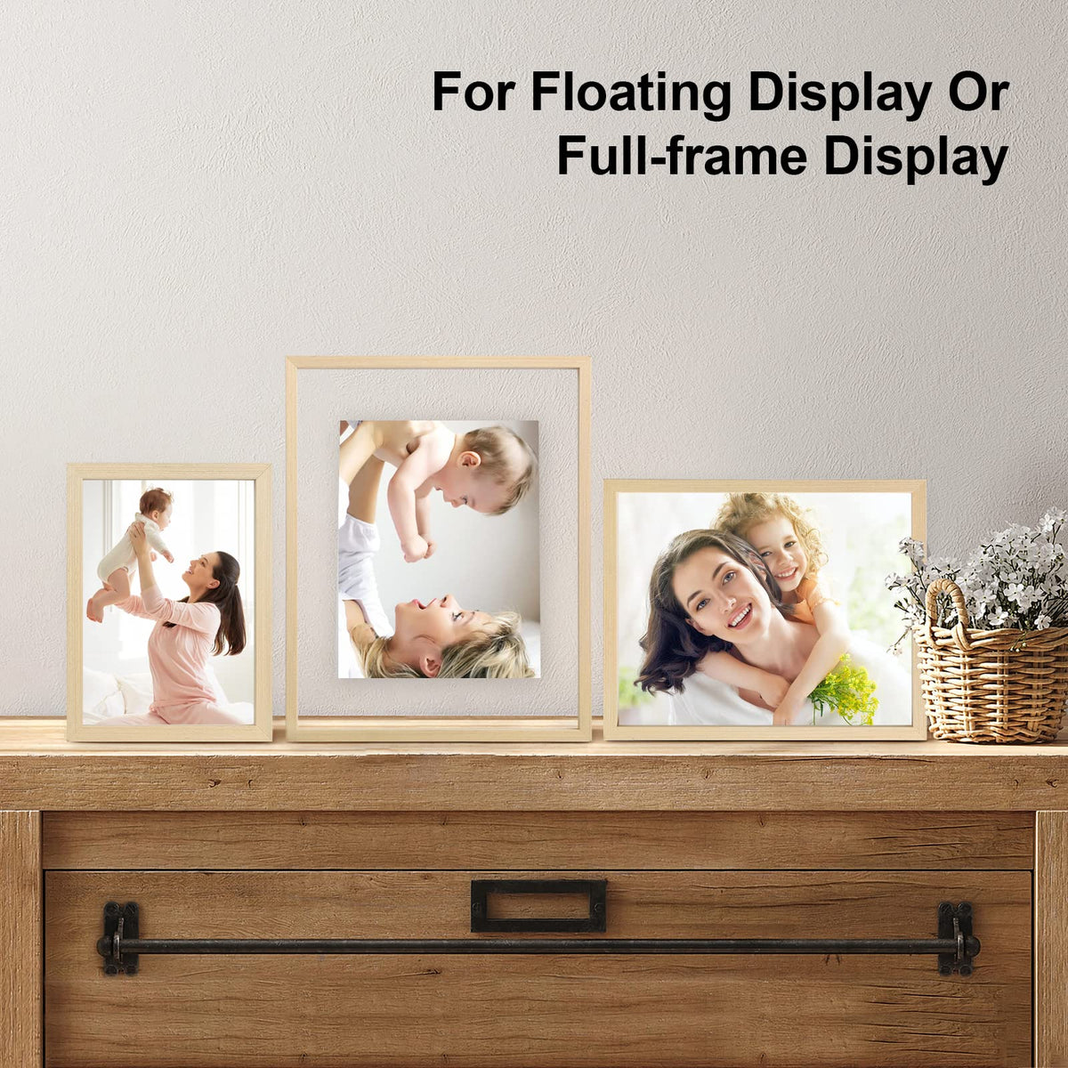 Egofine 11x14 Floating Frames Set of 2, Double Plexiglass Picture Frame, Made of Solid Wood Display Any Size Photo up to 11x14, Wall Mount or Tabletop Standing, Natural Wood