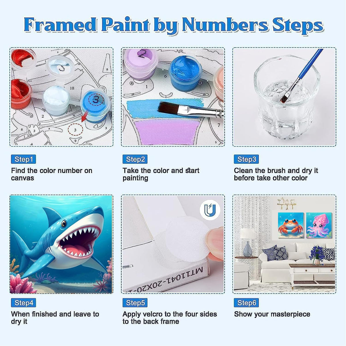 Mrnsiet 4 Pack Framed Paint by Numbers Kit for Kids, Cute Animals Paint by Numbers for Kids Ages 8-12, DIY Acrylic Oil Painting Drawing Kit for Children Beginner 8x8 Inch