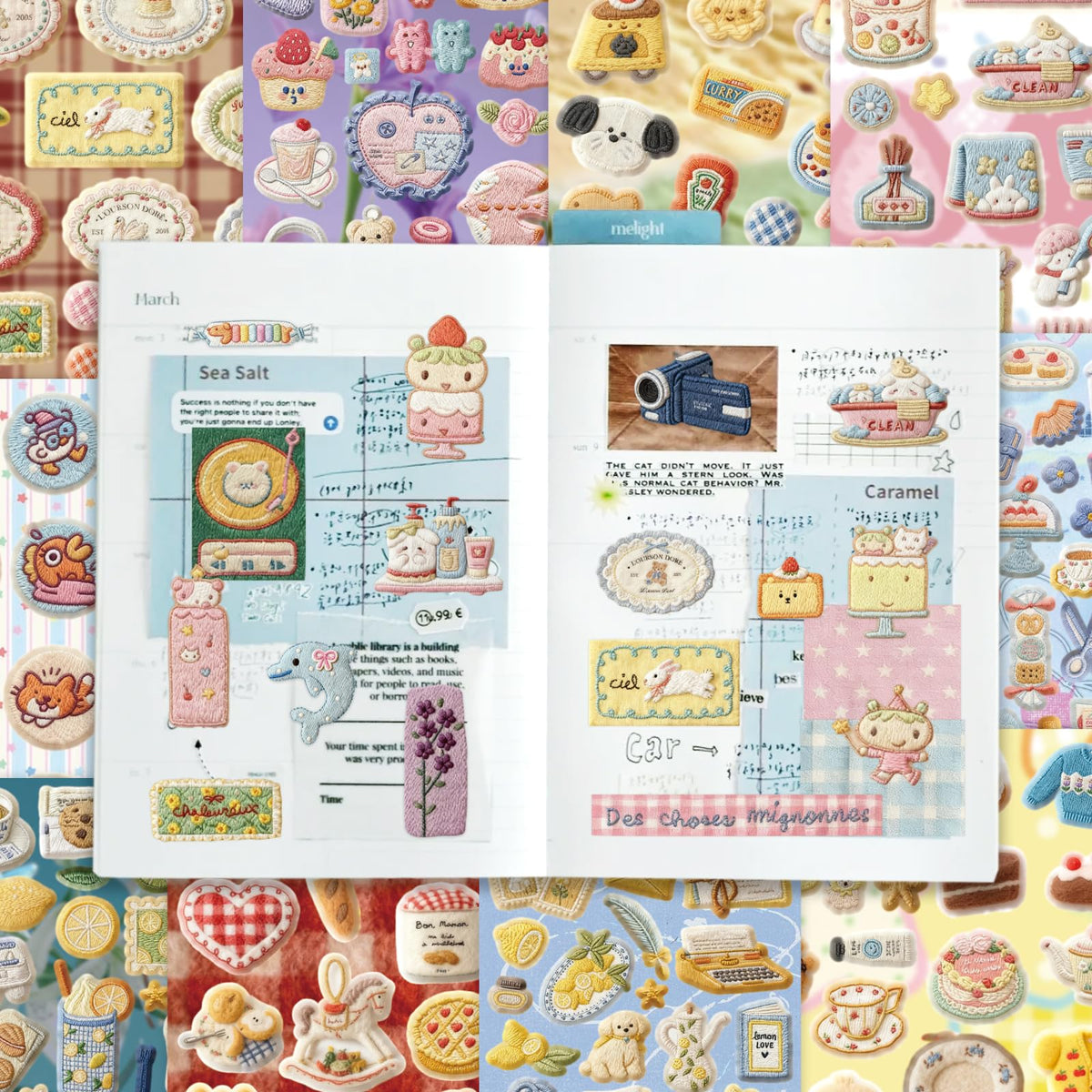 PRSTINCOL 2 in 1 Japanese Sticker Book Combo Set with Red and Blue Patterned Die Cut Stickers 60 Sheets for Journaling