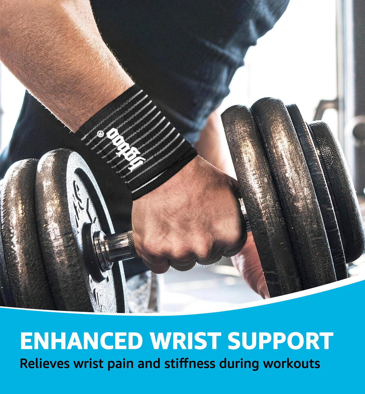 HGBOO Compression Wrist Bands (2 PCS), High-Elastic Straps Wrist Wraps Wrist Brace for Sports Weightlifting Tennis Basketball Tendonitis Carpal Tunnel Arthritis - Breathable Fabric (Black)