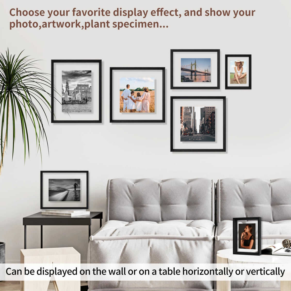 YOTINTIN 11x14 Floating Frames 2 Pack Wooden Photo Frame Double Sided Glass Picture Frame for Any Size Picture up to 11x14, Wall Mount or Tabletop Displays, Double-edged Frames, Black