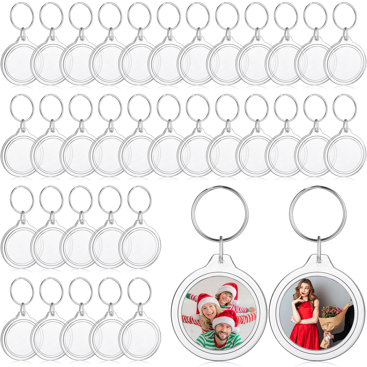 MTLEE 150 Pcs Round Photo Insert Keychain Clear Acrylic Picture Keychains Picture Frame Blank Photo Insert Keyring