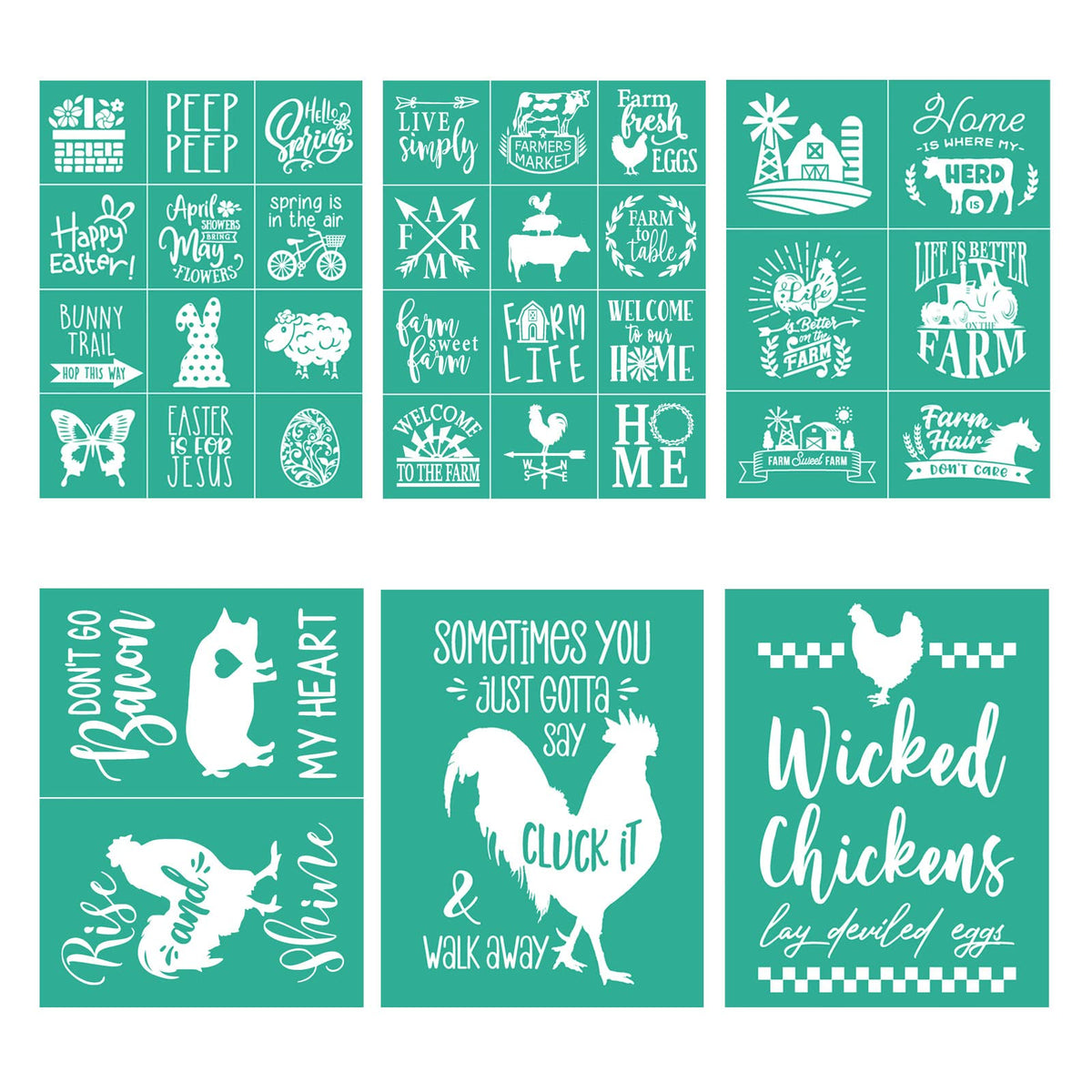 BOOLOOEN Farmhouse Silk Screen Stencil 6pcs,Farm Animals Theme Silk Screen Stencil Self-Adhesive Stencils Reusable for Wood, Pillow, Wall DIY Home Decor 8.5 * 11inch