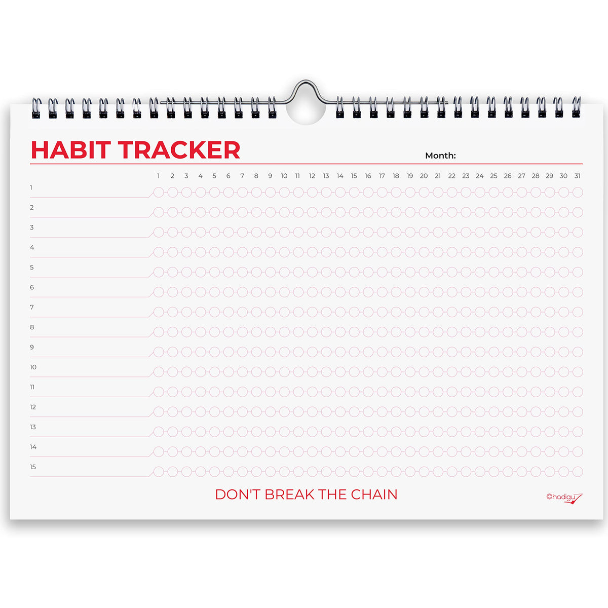 Hadigu Habit Tracker Calendar (Undated 12 Month) Colorful Motivational Design, Spiral Bound and Hanger, A4 Size (8,3"x11.7") Quality Heavy Paper, Monthly Habit Tracker Journal, Goal Tracker, Workout