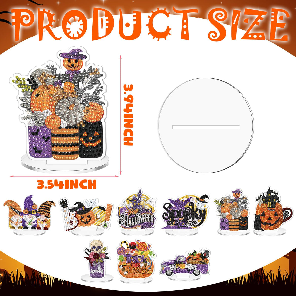 Kosiz 9 Pcs Halloween Diamond Painting Table Decorations Halloween Diamond Art Kits for Adults Double Sided Acrylic Bat Pumpkin Ghost Centerpieces for Tabletop DIY Crafts Gifts Party Decor Home