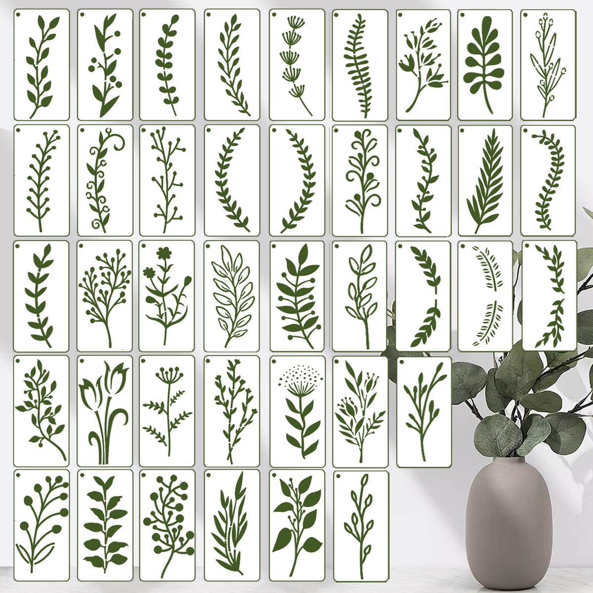 40 Pack Small Leaf Stencils for Painting on Wood, Reusable Leaf Vine Stencils for DIY Crafts on Wood, Canvas, Fabric, Chalkboard, Sign, Scrapbook