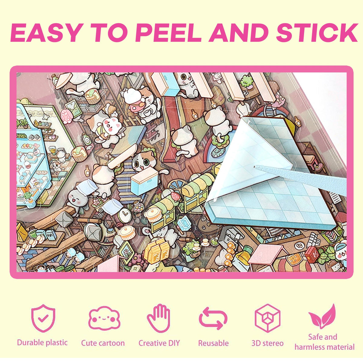 WDXIUE Scene Sticker – 20 Sets DIY 3D Sticker Scene Book Cute Cartoon Stickers Kit – Fun Sticker Therapy Activity for Stress Relief, Crafts & Gifts