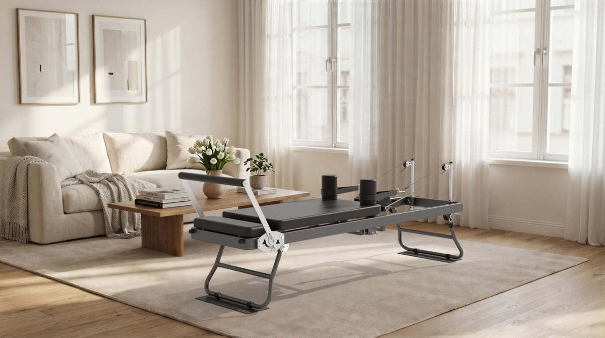 Foldable Pilates Reformer Machine for Home Gym, 77.5'' Pilates Reformer Bed with 5 Adjustable Resistance Bands, Upgraded Rope Adjuster System Supports 400lbs, Professional Pilates Equipment