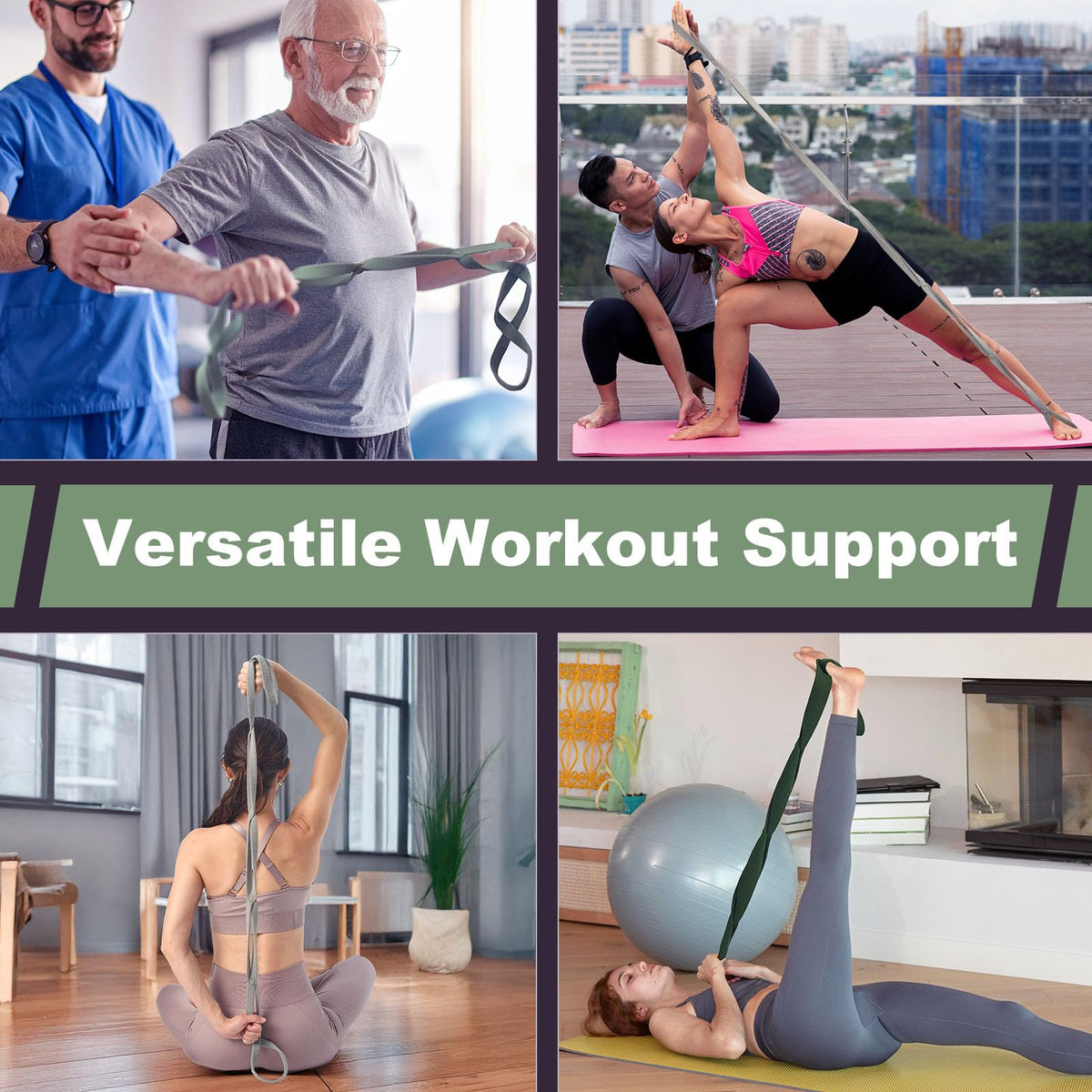 VRTX Stretch Straps for Exercise | Yoga & Pilates Stretching Bands w/ 7 Loops | Resistance Bands for Fitness Workout, Home Gym, Physical Therapy | Soft Mesh Cloth, Durable – X-Light (2-15lbs)