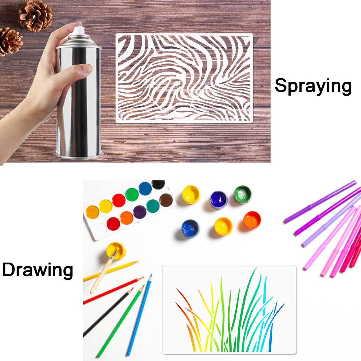 6 Pieces Camo Stencils for Spray Paint, Camouflage Grass Pattern Stencils Templates Reusable Digital Camo Paint Stencil for Boat DIY Crafts (Camo)