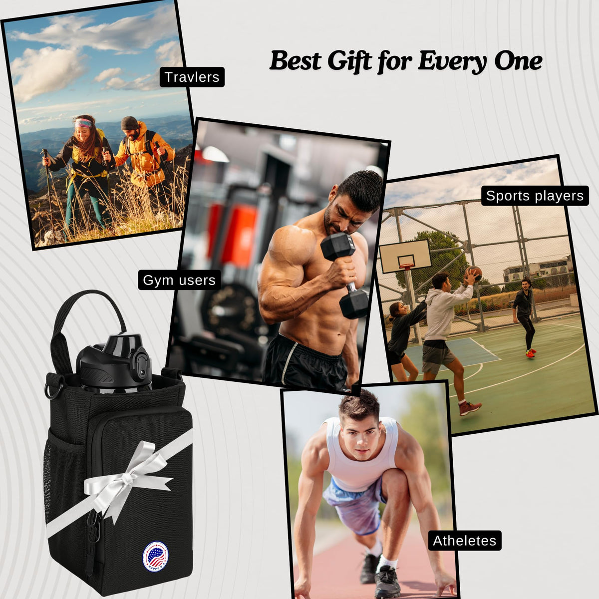 Happy U.S Magnetic Gym Bag - Water Bottle Holder with Strap for Men and Women - Magnetic Sling Carrier with Phone Pocket and SBS Zipper - Fits 40oz Bottles