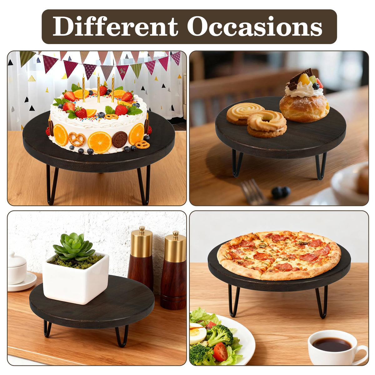 jubilander 3 Pcs Buffet Risers, Wood Round Food Riser Dessert Table Display Stand Set for Party Wood Cupcake Stands Nesting Table for Home Decor (Walnut)